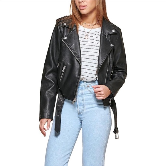 Levi's Women's Faux Leather Belted Motorcycle Jacket size small - Picture 2 of 3